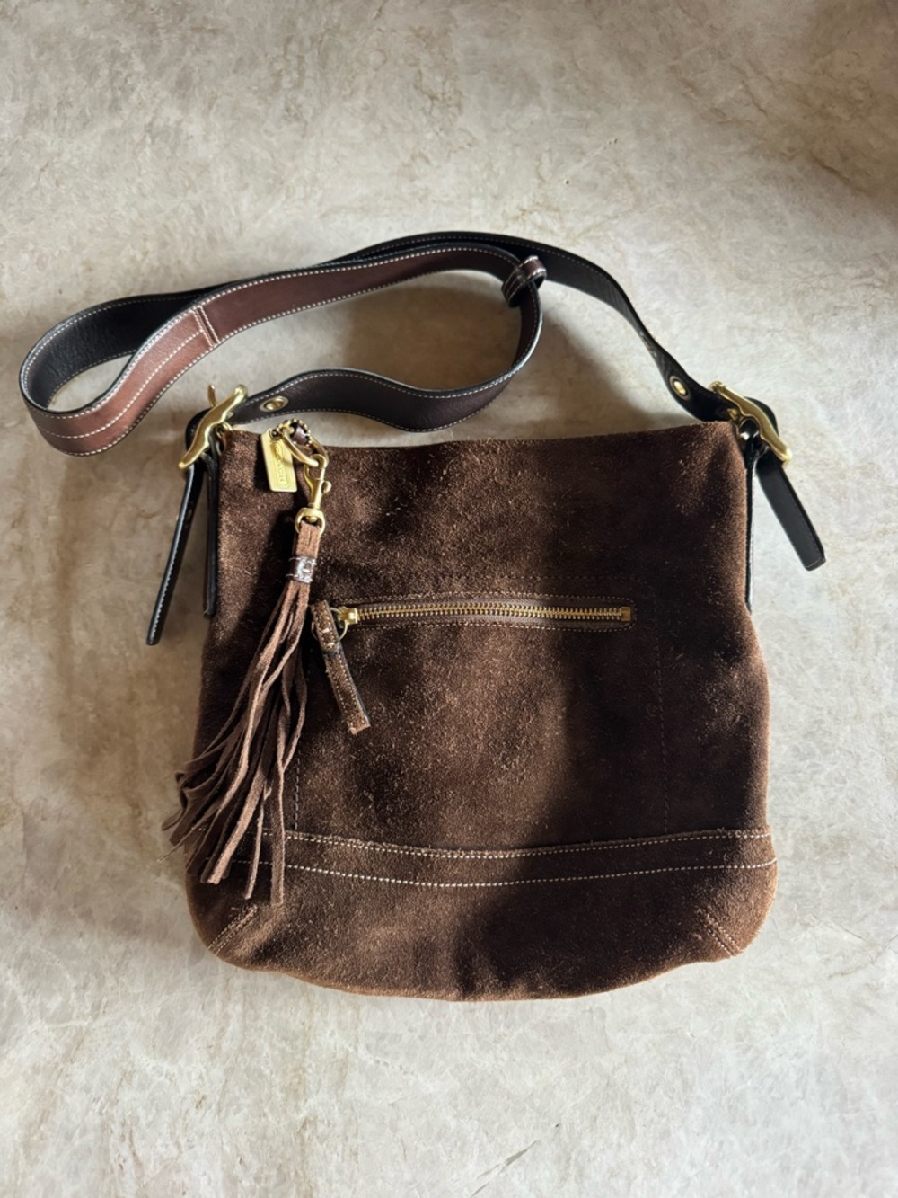 Vintage Coach Brown Suede Crossbody Bag with Tassel - Picture 6 of 9